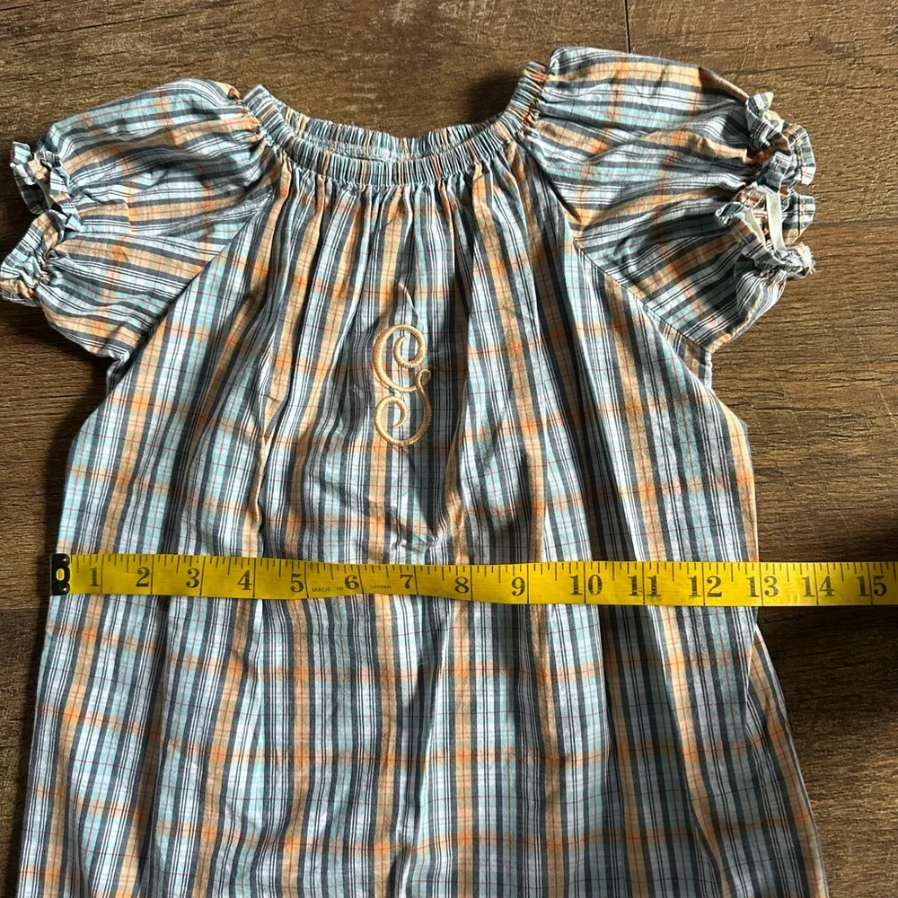 Girls Haley and the Hound Plaid Nightgown 2T Blue Orange Monogram G